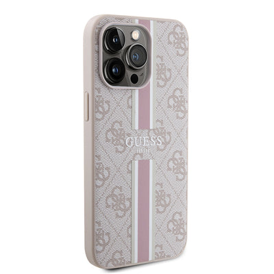 Apple iPhone 15 Pro Max Kılıf Guess Orjinal Lisanslı Magsafe Şarj Özellikli 4G Şerit Tasarımlı Printed Kapak Siyah