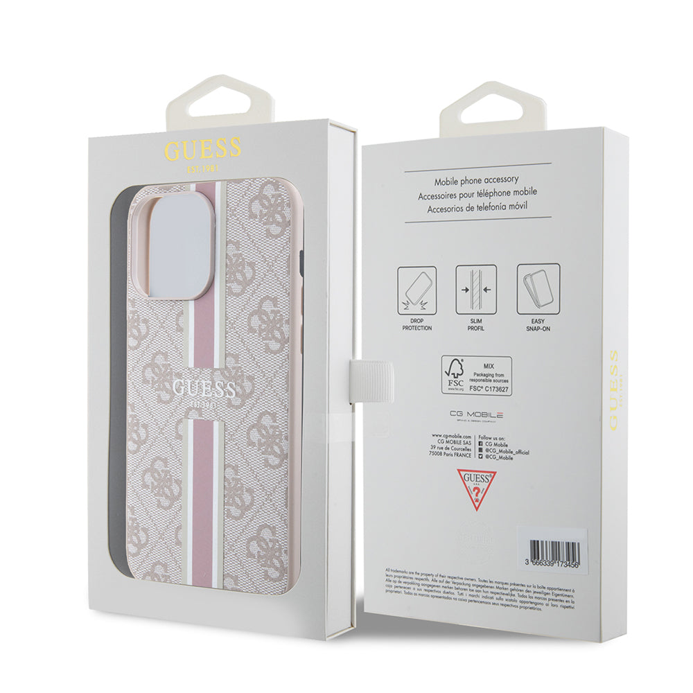 Apple iPhone 15 Pro Max Kılıf Guess Orjinal Lisanslı Magsafe Şarj Özellikli 4G Şerit Tasarımlı Printed Kapak Siyah