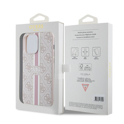 Apple iPhone 15 Pro Max Kılıf Guess Orjinal Lisanslı Magsafe Şarj Özellikli 4G Şerit Tasarımlı Printed Kapak Siyah