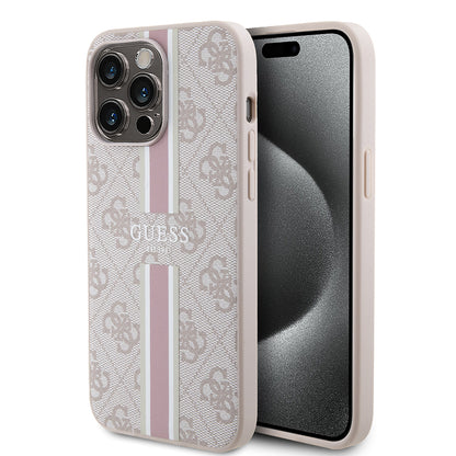 iPhone 15 Pro Max Kılıf Guess Orjinal Lisanslı M-safe Şarj Özellikli 4G Şerit Tasarımlı Printed Kılıf