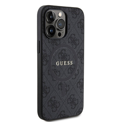 iPhone 15 Pro Max Kılıf Guess Orjinal Lisanslı M-safe Şarj Özellikli PU Halkalı 4G Desenli Yazı Logolu Kılıf