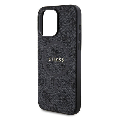 Apple iPhone 15 Pro Max Kılıf Guess Orjinal Lisanslı Magsafe Şarj Özellikli PU Halkalı 4G Desenli Yazı Logolu Kapak Pembe