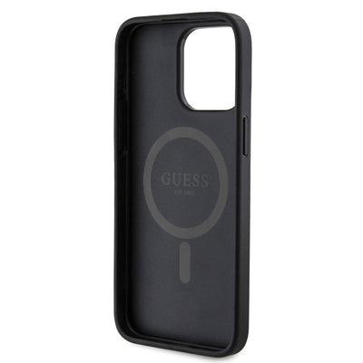 Apple iPhone 15 Pro Max Kılıf Guess Orjinal Lisanslı Magsafe Şarj Özellikli PU Halkalı 4G Desenli Yazı Logolu Kapak Kahverengi