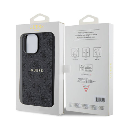 Apple iPhone 15 Pro Max Kılıf Guess Orjinal Lisanslı Magsafe Şarj Özellikli PU Halkalı 4G Desenli Yazı Logolu Kapak Pembe