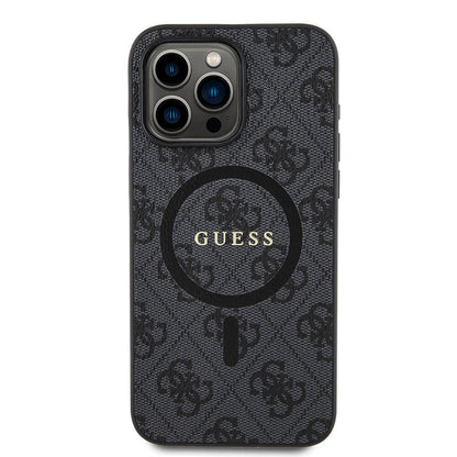 iPhone 15 Pro Max Kılıf Guess Orjinal Lisanslı M-safe Şarj Özellikli PU Halkalı 4G Desenli Yazı Logolu Kılıf