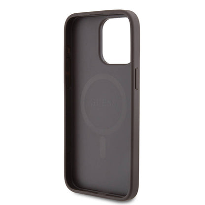iPhone 15 Pro Max Kılıf Guess Orjinal Lisanslı M-safe Şarj Özellikli PU Halkalı 4G Desenli Yazı Logolu Kılıf