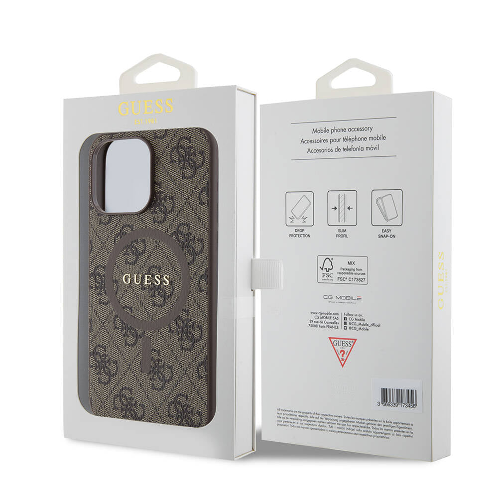 iPhone 15 Pro Max Kılıf Guess Orjinal Lisanslı M-safe Şarj Özellikli PU Halkalı 4G Desenli Yazı Logolu Kılıf