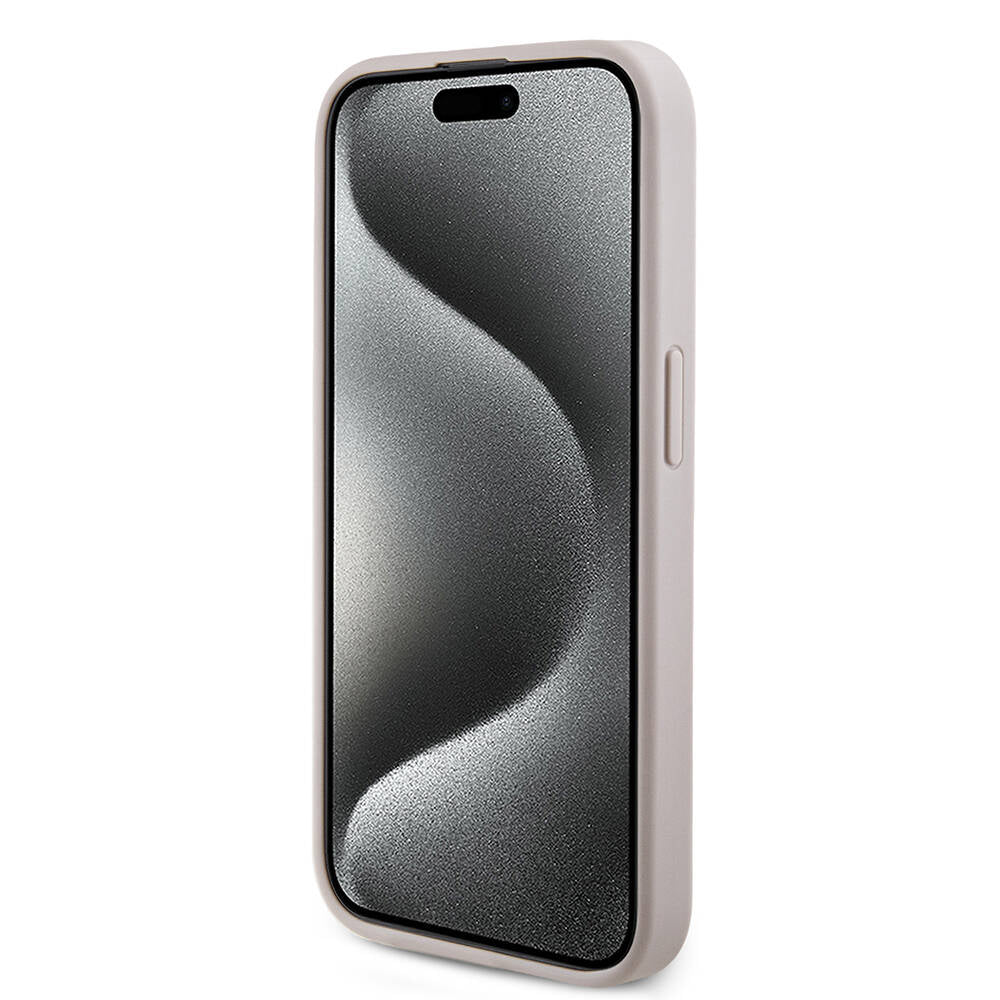 Apple iPhone 15 Pro Max Kılıf Guess Orjinal Lisanslı Magsafe Şarj Özellikli PU Halkalı 4G Desenli Yazı Logolu Kapak Pembe