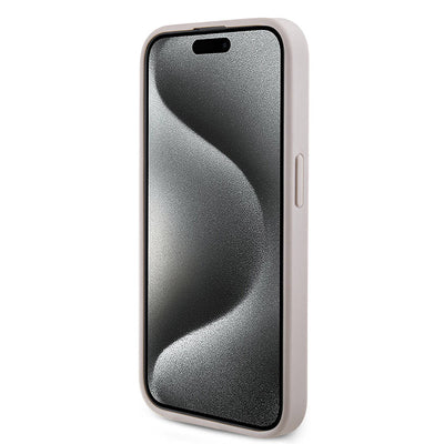 Apple iPhone 15 Pro Max Kılıf Guess Orjinal Lisanslı Magsafe Şarj Özellikli PU Halkalı 4G Desenli Yazı Logolu Kapak Pembe