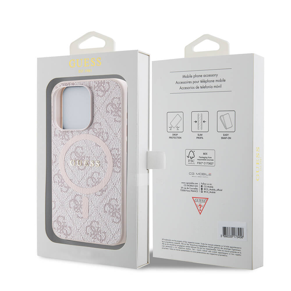 iPhone 15 Pro Max Kılıf Guess Orjinal Lisanslı M-safe Şarj Özellikli PU Halkalı 4G Desenli Yazı Logolu Kılıf