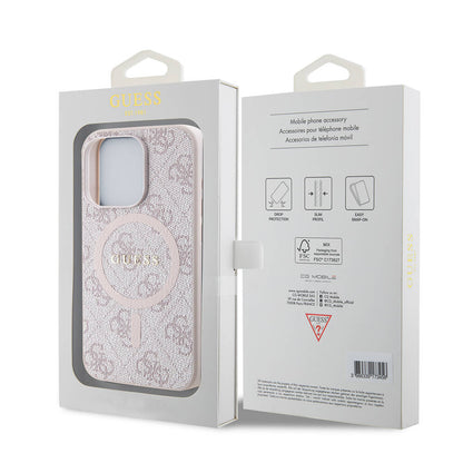 iPhone 15 Pro Max Kılıf Guess Orjinal Lisanslı M-safe Şarj Özellikli PU Halkalı 4G Desenli Yazı Logolu Kılıf