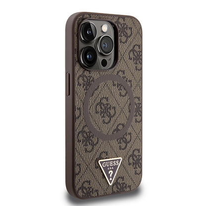 iPhone 15 Pro Max Kılıf Guess Orjinal Lisanslı M-safe Şarj Özellikli PU Üçgen Logo 4G Desenli Kılıf