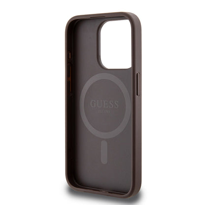iPhone 15 Pro Max Kılıf Guess Orjinal Lisanslı M-safe Şarj Özellikli PU Üçgen Logo 4G Desenli Kılıf