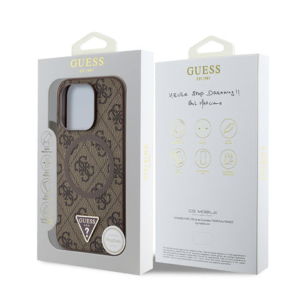 iPhone 15 Pro Max Kılıf Guess Orjinal Lisanslı M-safe Şarj Özellikli PU Üçgen Logo 4G Desenli Kılıf