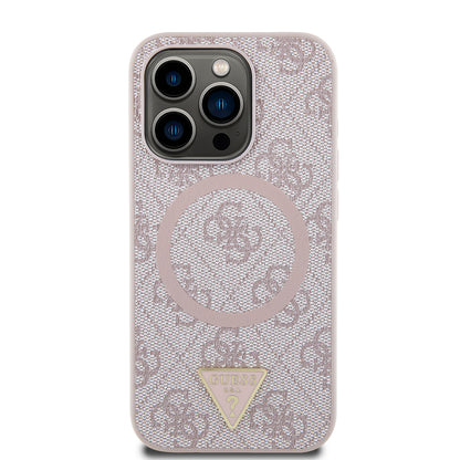 iPhone 15 Pro Max Kılıf Guess Orjinal Lisanslı M-safe Şarj Özellikli PU Üçgen Logo 4G Desenli Kılıf