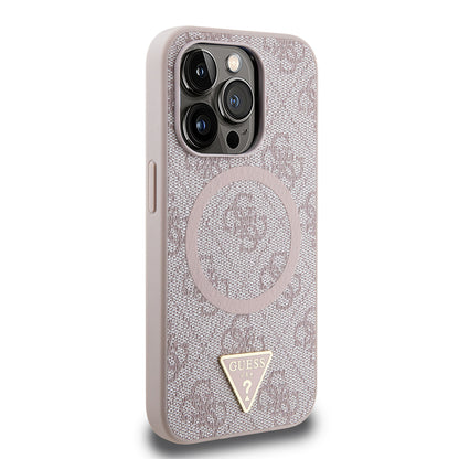 iPhone 15 Pro Max Kılıf Guess Orjinal Lisanslı M-safe Şarj Özellikli PU Üçgen Logo 4G Desenli Kılıf