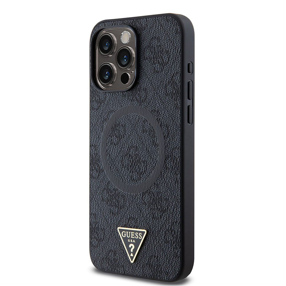 iPhone 15 Pro Max Kılıf Guess Orjinal Lisanslı M-safe Şarj Özellikli PU Üçgen Logo 4G Desenli Kılıf