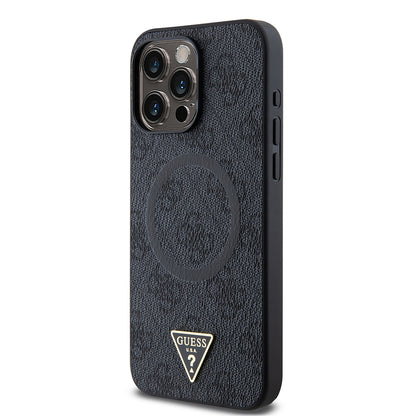 iPhone 15 Pro Max Kılıf Guess Orjinal Lisanslı M-safe Şarj Özellikli PU Üçgen Logo 4G Desenli Kılıf
