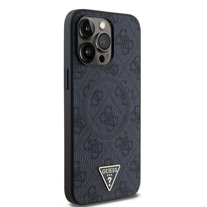 iPhone 15 Pro Max Kılıf Guess Orjinal Lisanslı M-safe Şarj Özellikli PU Üçgen Logo 4G Desenli Kılıf