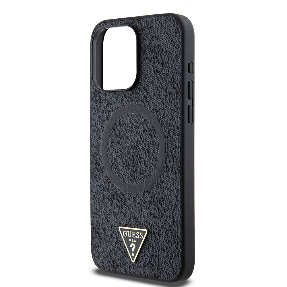 iPhone 15 Pro Max Kılıf Guess Orjinal Lisanslı M-safe Şarj Özellikli PU Üçgen Logo 4G Desenli Kılıf