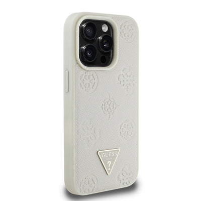 Apple iPhone 15 Pro Max Kılıf Guess Orjinal Lisanslı M-safe Şarj Özellikli Sıcak Baskılı Üçgen Logolu PU Deri Peony Kapak Kahverengi