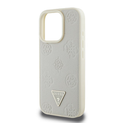 iPhone 15 Pro Max Kılıf Guess Orjinal Lisanslı M-safe Şarj Özellikli Sıcak Baskılı Üçgen Logolu PU Deri Peony Kılıf