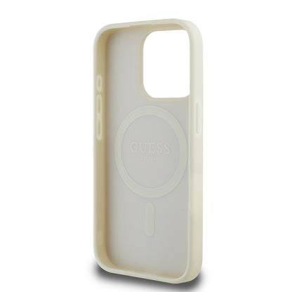 iPhone 15 Pro Max Kılıf Guess Orjinal Lisanslı M-safe Şarj Özellikli Sıcak Baskılı Üçgen Logolu PU Deri Peony Kılıf