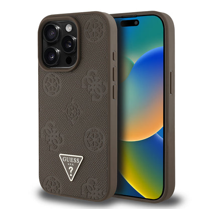 iPhone 15 Pro Max Kılıf Guess Orjinal Lisanslı M-safe Şarj Özellikli Sıcak Baskılı Üçgen Logolu PU Deri Peony Kılıf