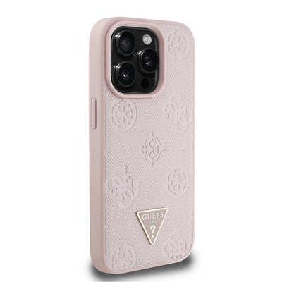 Apple iPhone 15 Pro Max Kılıf Guess Orjinal Lisanslı M-safe Şarj Özellikli Sıcak Baskılı Üçgen Logolu PU Deri Peony Kapak Kahverengi