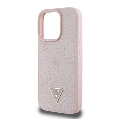 iPhone 15 Pro Max Kılıf Guess Orjinal Lisanslı M-safe Şarj Özellikli Sıcak Baskılı Üçgen Logolu PU Deri Peony Kılıf