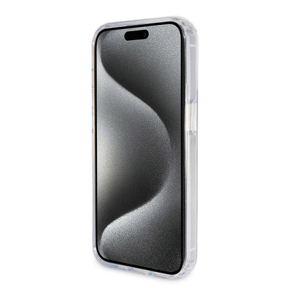 iPhone 15 Pro Max Kılıf Guess Orjinal Lisanslı M-safe Şarj Özellikli Simli Arka Yüzey Ring Standlı Kılıf