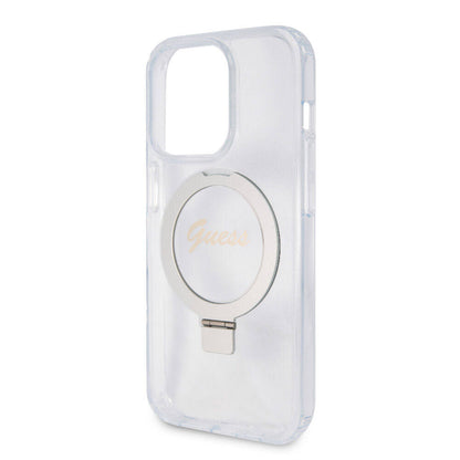 iPhone 15 Pro Max Kılıf Guess Orjinal Lisanslı M-safe Şarj Özellikli Simli Arka Yüzey Ring Standlı Kılıf