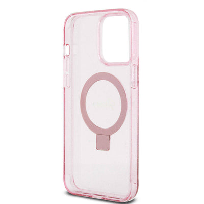 Apple iPhone 15 Pro Max Kılıf Guess Orjinal Lisanslı Magsafe Şarj Özellikli Simli Arka Yüzey Ring Standlı Kapak Mor