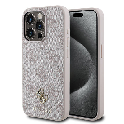 Apple iPhone 15 Pro Max Kılıf Guess Orjinal Lisanslı Magsafe Şarj Özellikli Small 4G Classic Kapak Kahverengi