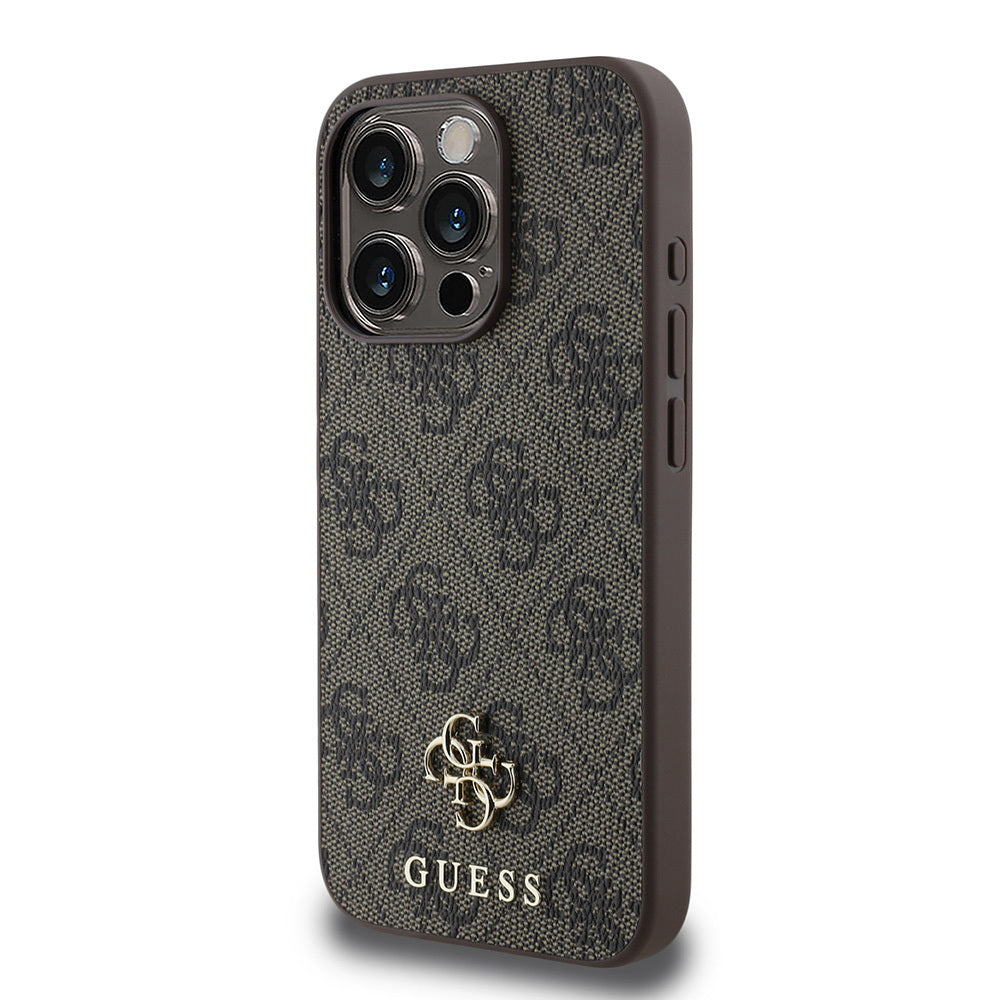 Apple iPhone 15 Pro Max Kılıf Guess Orjinal Lisanslı Magsafe Şarj Özellikli Small 4G Classic Kapak Kahverengi