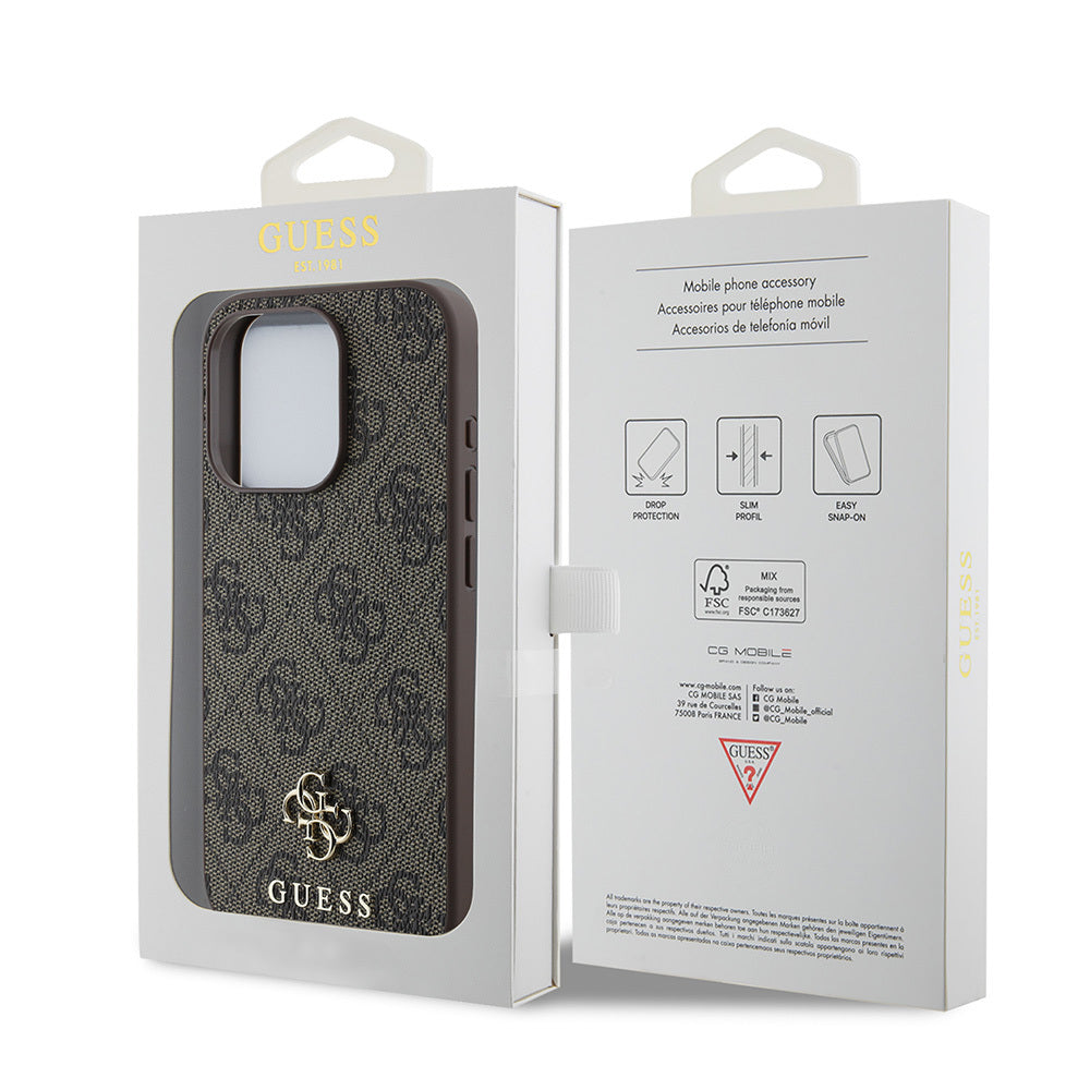 Apple iPhone 15 Pro Max Kılıf Guess Orjinal Lisanslı Magsafe Şarj Özellikli Small 4G Classic Kapak Kahverengi