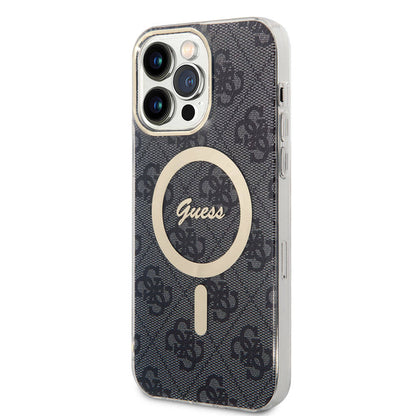 iPhone 15 Pro Max Kılıf Guess Orjinal Lisanslı M-safe Şarj Özellikli Yazı Logolu 4G Desenli Kılıf
