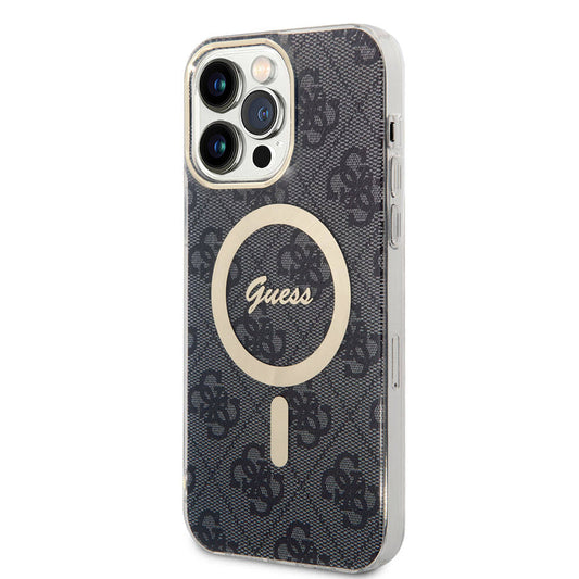 iPhone 15 Pro Max Kılıf Guess Orjinal Lisanslı M-safe Şarj Özellikli Yazı Logolu 4G Desenli Kılıf
