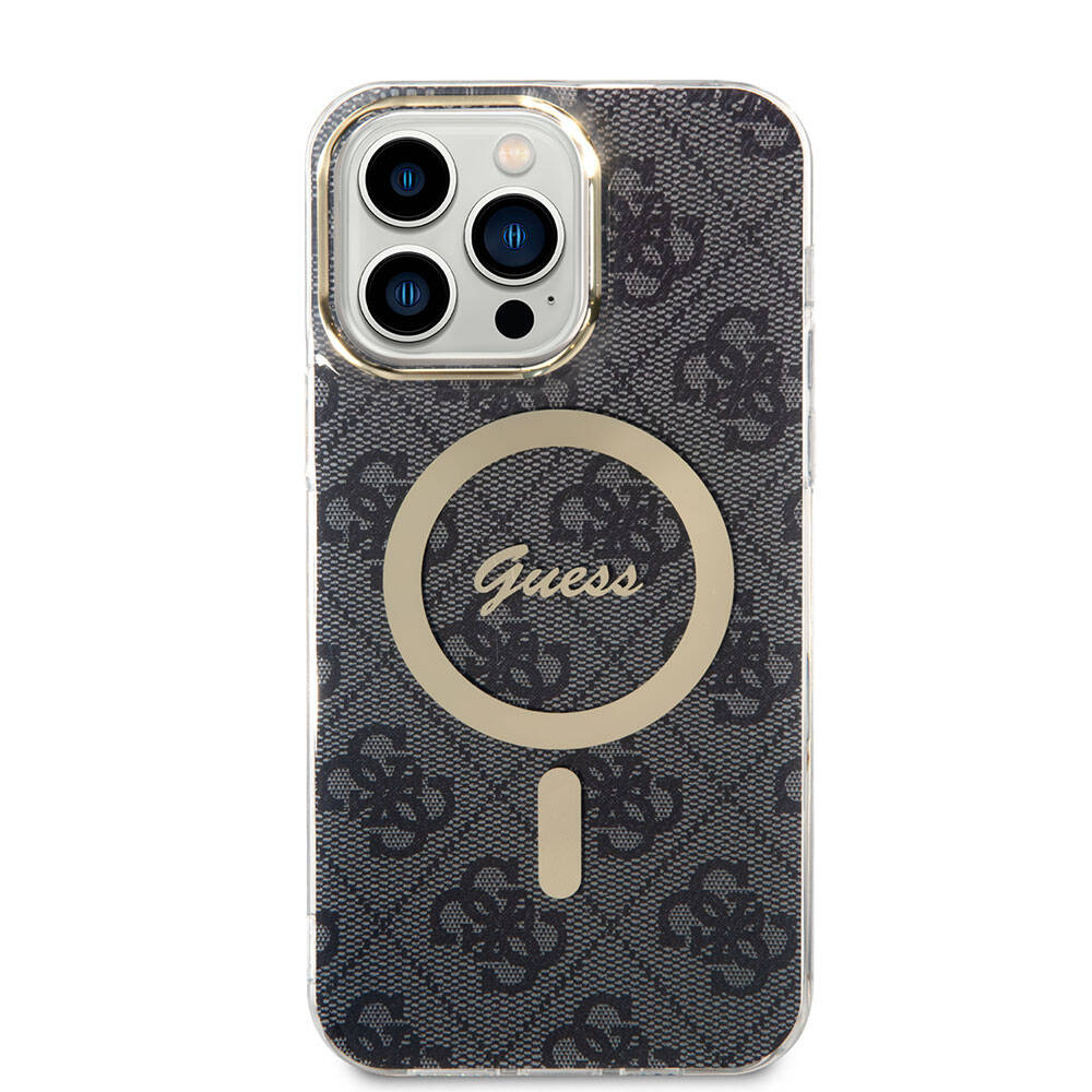 iPhone 15 Pro Max Kılıf Guess Orjinal Lisanslı M-safe Şarj Özellikli Yazı Logolu 4G Desenli Kılıf