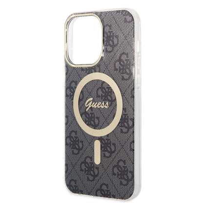 iPhone 15 Pro Max Kılıf Guess Orjinal Lisanslı M-safe Şarj Özellikli Yazı Logolu 4G Desenli Kılıf