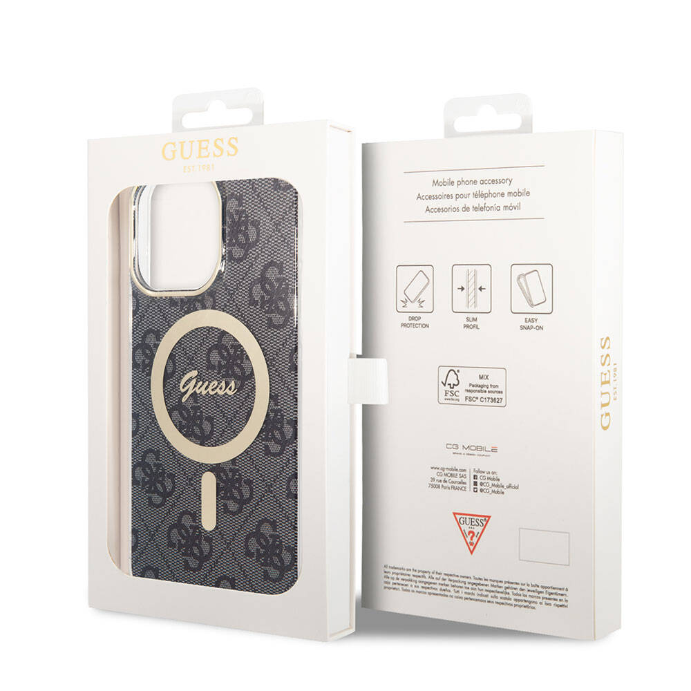 iPhone 15 Pro Max Kılıf Guess Orjinal Lisanslı M-safe Şarj Özellikli Yazı Logolu 4G Desenli Kılıf