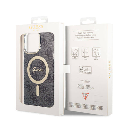 iPhone 15 Pro Max Kılıf Guess Orjinal Lisanslı M-safe Şarj Özellikli Yazı Logolu 4G Desenli Kılıf