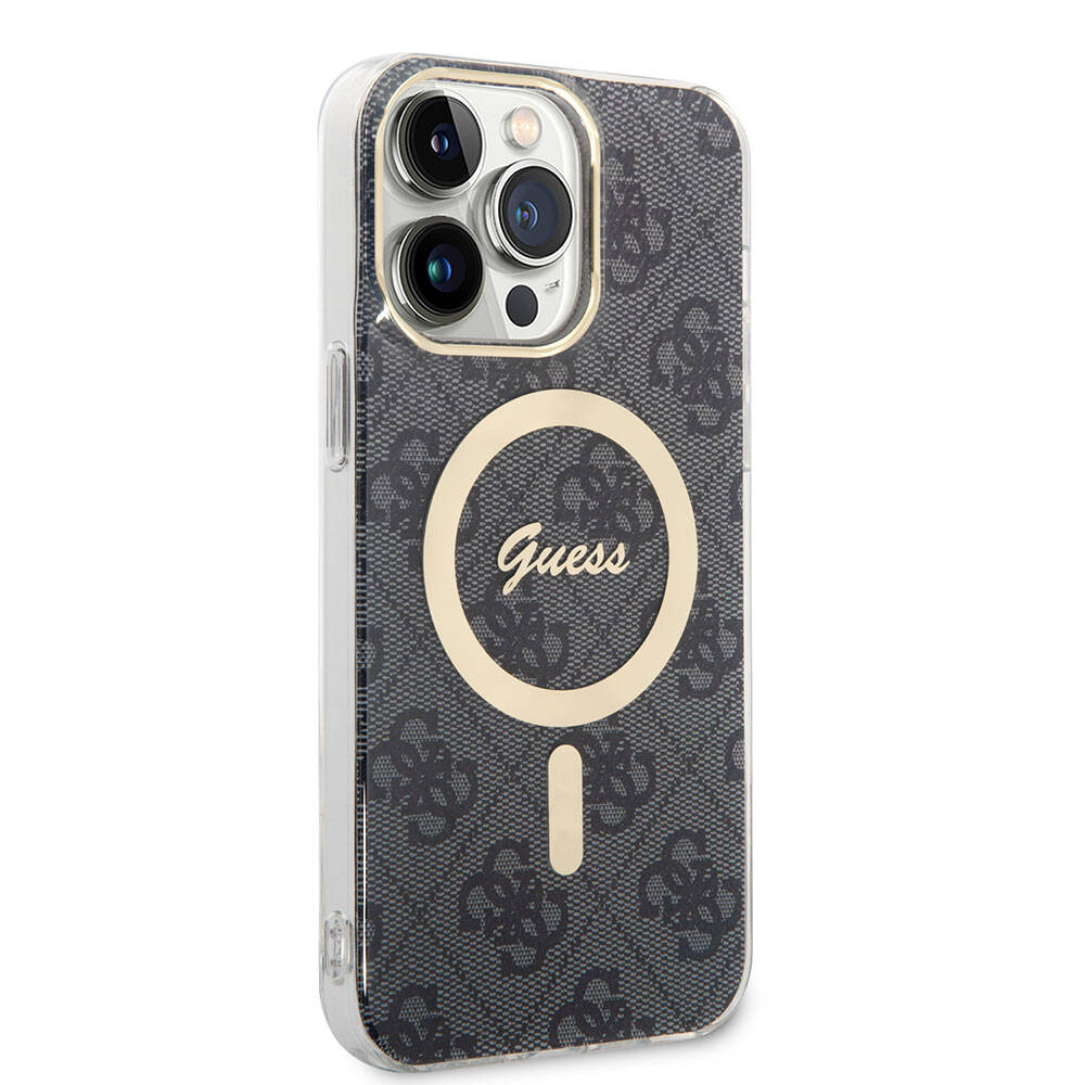 iPhone 15 Pro Max Kılıf Guess Orjinal Lisanslı M-safe Şarj Özellikli Yazı Logolu 4G Desenli Kılıf