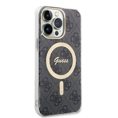 iPhone 15 Pro Max Kılıf Guess Orjinal Lisanslı M-safe Şarj Özellikli Yazı Logolu 4G Desenli Kılıf
