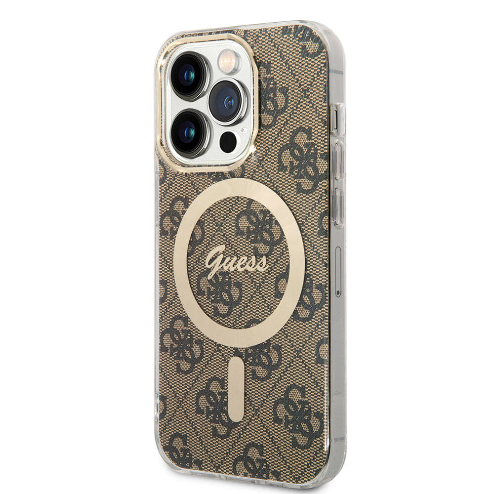 iPhone 15 Pro Max Kılıf Guess Orjinal Lisanslı M-safe Şarj Özellikli Yazı Logolu 4G Desenli Kılıf