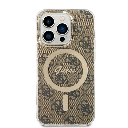 iPhone 15 Pro Max Kılıf Guess Orjinal Lisanslı M-safe Şarj Özellikli Yazı Logolu 4G Desenli Kılıf