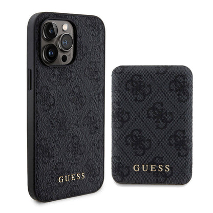iPhone 15 Pro Max Kılıf Guess Orjinal Lisanslı M-safe Şarj Özellikli Yazı Logolu 4G Desenli Kılıf + Powerbank 5000mAh 2in1 Set