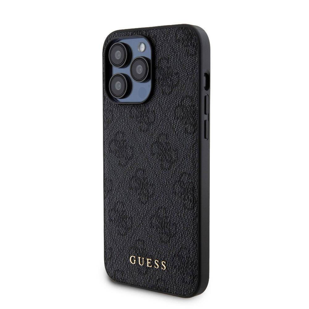 Apple iPhone 15 Pro Max Kılıf Guess Orjinal Lisanslı Magsafe Şarj Özellikli Yazı Logolu 4G Desenli Kapak + Powerbank 5000mAh 2in1 Set Kahverengi