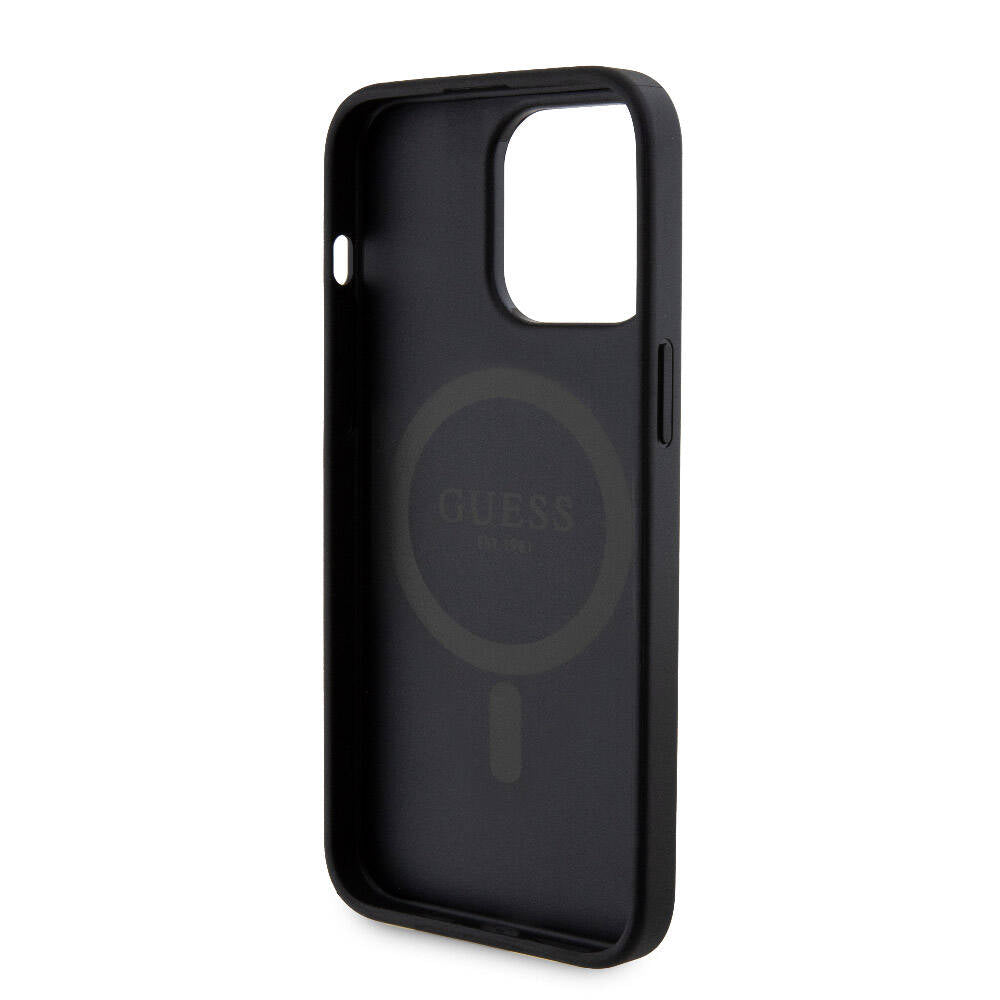 Apple iPhone 15 Pro Max Kılıf Guess Orjinal Lisanslı Magsafe Şarj Özellikli Yazı Logolu 4G Desenli Kapak + Powerbank 5000mAh 2in1 Set Kahverengi