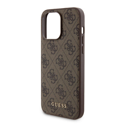 Apple iPhone 15 Pro Max Kılıf Guess Orjinal Lisanslı Magsafe Şarj Özellikli Yazı Logolu 4G Desenli Kapak + Powerbank 5000mAh 2in1 Set Kahverengi